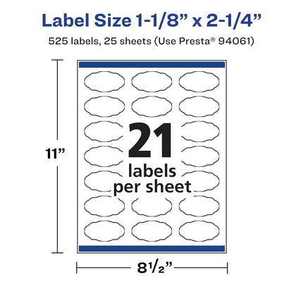 Étiquettes ovales festonnées Avery transparentes brillantes avec Sure Feed, 2,86 cm x 5,72 cm, 525 étiquettes transparentes brillantes, impression bord à bord, étiquettes imprimables laser/jet d'encre