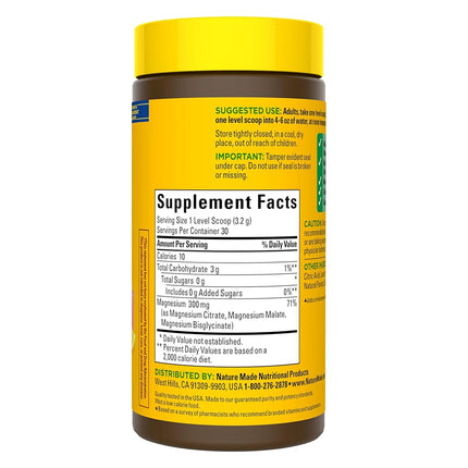 Nature Made High Absorption Magnesium Complex Drink Mix Powder, Magnesium Citrate, Glycinate & Malate 3-in-1 Blend, Pink Lemonade Flavor, 96 g, 30 Day Supply