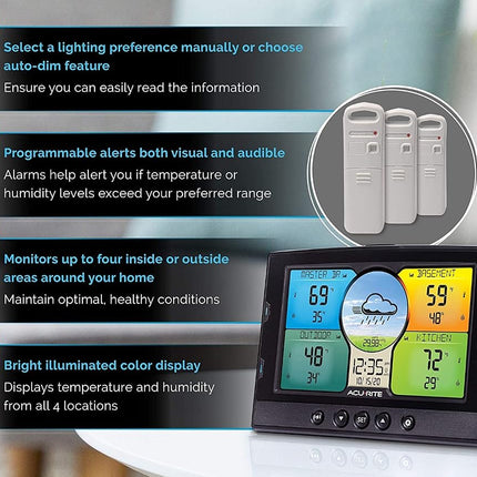 AcuRite 02082M Home Temperature and Humidity Station with 3 Indoor/Outdoor Sensors, Full Color
