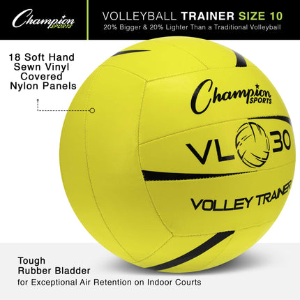 Champion Sports Training Volleyball, Size 10, Indoor and Outdoor, with Soft, Hand-Sewn Nylon Panels - Large, Lightweight Volleyballs for Practicing, Recreation - Premium Volleyball Equipment and Gear