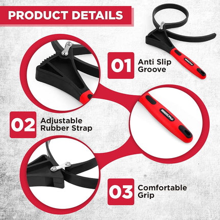 Rubber Strap Adjustable Wrench Set - 2-Piece Oil Filter Pipe Jar Opener 4"-6-3/8" Strong Grip Plumbers Universal Spanner Drain Sewer Cap Sink Pliers Nut Shower Head Valve Removal