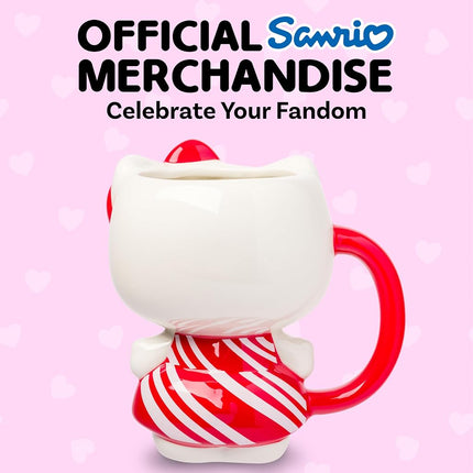 Silver Buffalo Sanrio Hello Kitty Christmas Holiday Candy Cane Dress 3D Sculpted Ceramic Mug, 20 Ounces