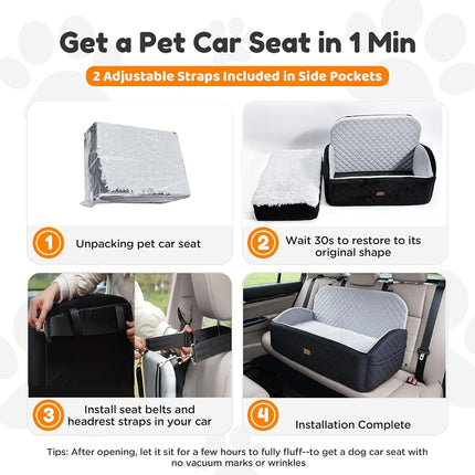 Gimars Upgrade Dog Car Seat with Reversible Long & Short Plush Seat Cushion for Small/Medium/Large Dogs Up to 27kg, Detachable Washable Anti-Slip Dog Booster Seat with 13cm 28D Egg-Crate Foam, L