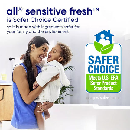 all Sensitive Fresh Liquid Laundry Detergent, Hypoallergenic Spring Breeze Scent & Free of Dyes, Gentle for Sensitive Skin, 82.5 oz, 110 Loads, HE Compatible