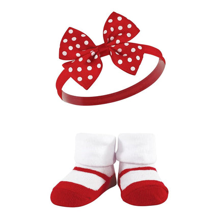 Coffret Cadeau Bandeau et Chaussettes Bébé Fille Hudson, Pied-de-poule Rouge, Taille Unique