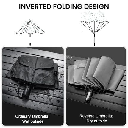 G4Free 62 Inch Windproof Inverted Umbrella with Reflective Stripe Large Compact Reverse Golf Umbrella for Rain 10 Ribs Double Canopy Travel Umbrella Automatic Open Close