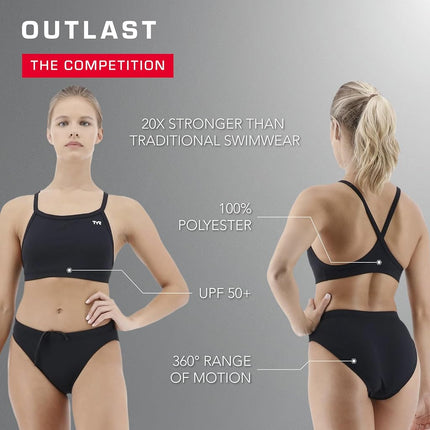 TYR Sport Women's Solid Durafast Diamondback Workout Bikini,Black,X-Small