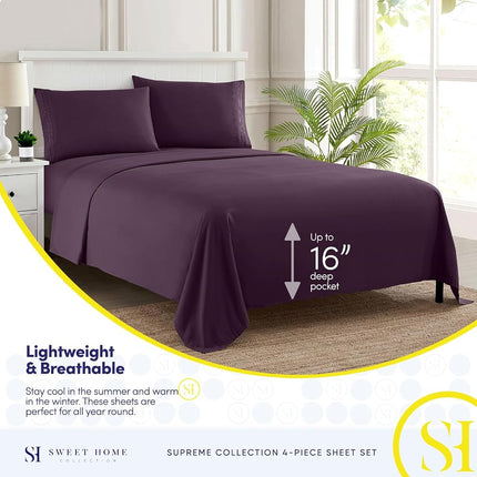 Parure de draps collection 1800 Supreme – Draps en microfibre brossée douce de qualité égyptienne – Parure de lit de luxe avec drap plat, drap-housse et 2 taies d'oreiller