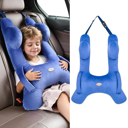 FLORICH Almohada de viaje para niños, almohada de viaje para dormir en coche para niños, almohada lavable en forma de H para adultos y niños para apoyar la cabeza y el cuerpo en viajes por carretera (azul)