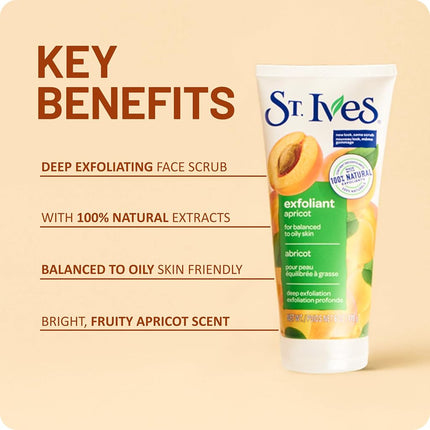 St. Ives Fresh Skin Apricot Face Scrub, Deep Exfoliator Skin Care for Clean, Glowing Skin, Oil-free Facial Scrub Made with 100% Natural Exfoliants, 6 oz, 4 Pack