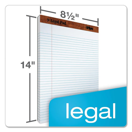TOPS The Legal Pad Legal Pad, 8-1/2 x 14 Inches, Perforated, White, Legal/Wide Rule, 50 Sheets/Pad, 12 Pads/Pack (7573)