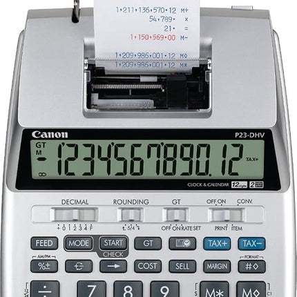 Calculadora de impresión Canon P23-DHV-3 con función de doble comprobación, cálculo de impuestos y conversión de divisas