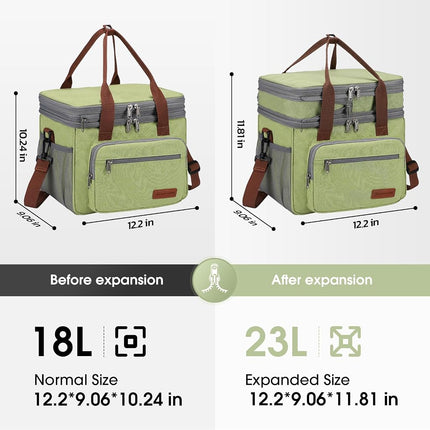 Maelstrom Lunch Bag Women,23L Insulated Lunch Box for Men Women,Expandable Double Deck Lunch Cooler Bag,Lightweight Leakproof Lunch Tote Bag with Side Tissue Pocket,Green