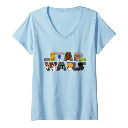 Womens Star Wars Logo Kawaii Multi-Character V-Nec