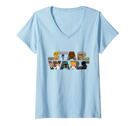 Womens Star Wars Logo Kawaii Multi-Character V-Nec