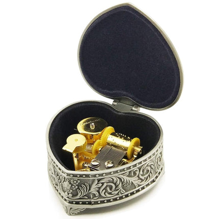 Wingostore Emboss Alloy Metal Music Box Wind Up and Golden Movement Music Box for Christmas/Birthday/Valentine's Day (Heart Shaped Song:You are My Sunshine)
