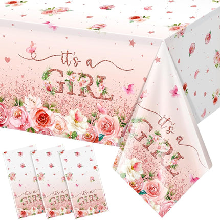 3 Pack Floral Baby Shower Tablecloth Decorations, 