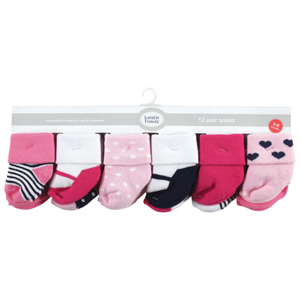 Luvable Friends Baby, Navy Mary Janes, Unisex Newborn Terry Socks, 0-6 Months, (Pack of 12)