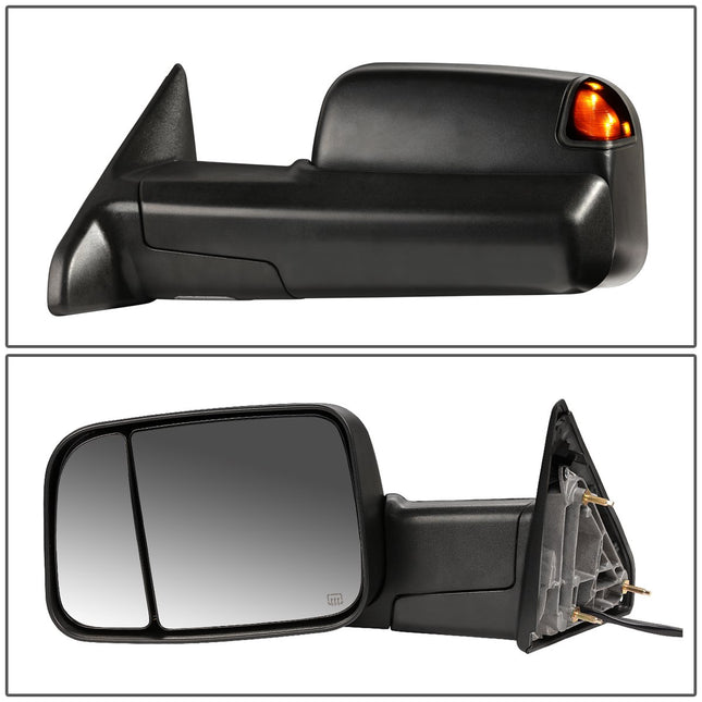 DNA Motoring TWM-013-T888-BK-SM Pair of Black Powered Heated Towing Side Mirrors w/Turn Signal and Puddle Light Compatible With 09-16 Ram 1500/10-16 Ram 2500 3500 4500 5500