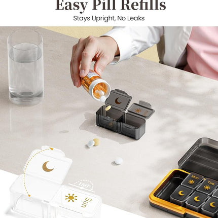 Am Pm Pill Organizer 7 Day, Weekly Pill Box 2 Times a Day, Medicine Pill Organizer with Separate Compartment, Travel Pill Case Dispenser Portable for Vitamins, Fish Oils, Medicines(Black)