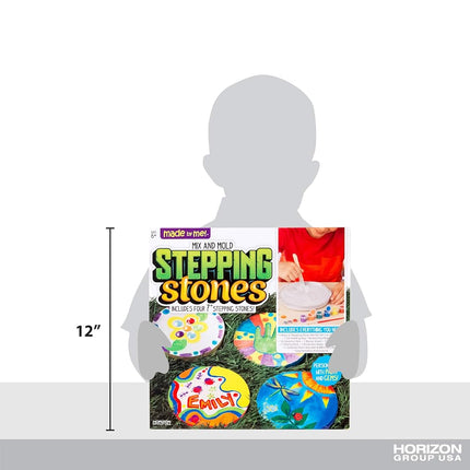 Made By Me Mix & Mold Stepping Stones, Make 4 DIY Personalized 7-Inch Ceramic Stepping Stones, Includes 3D Mold, Ceramic Paints, Ceramic Tiles, & Assorted Gems, Paint Your Own Stepping Stones