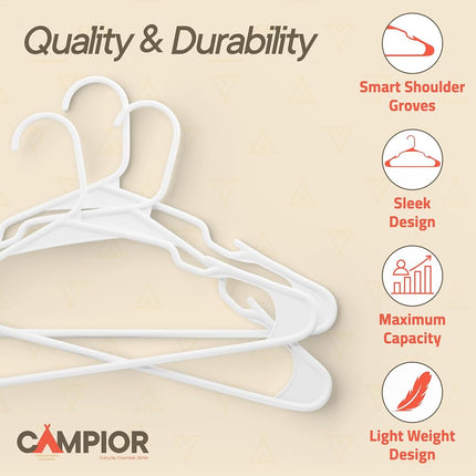 Premium Clothes Hangers – Space-Saving Slim Design, Lightweight and Durable Plastic with Smart Shoulder Grooves, Versatile Usage for Organizing Laundry, Coats, and Clothes, White, Pack of 30