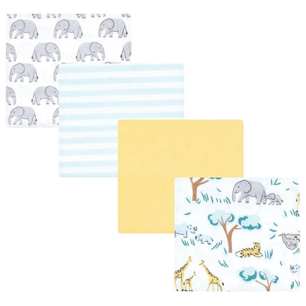 Hudson Baby Mantas de franela de algodón de lujo de 4 unidades para bebés unisex, Safari Friends, talla única