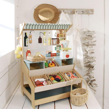 Tender Leaf Toys Supermarket Grocery Set - Wooden Play Food Pack For Children Practice Pretend Play And Roleplay With This Shopping Accessory Set