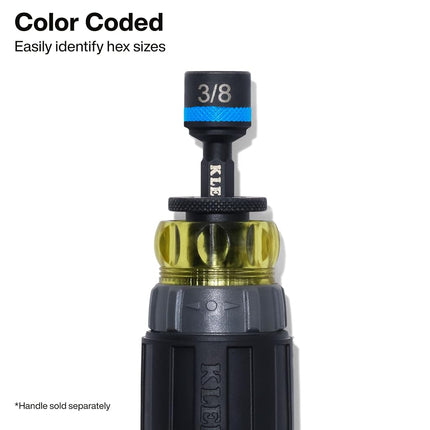 Klein Tools 32926S 2-Inch Magnetic Power Nut Setters, Compact Impact Driver Set, Color-Coded, SAE, Impact-Rated, 6-Piece