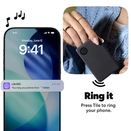 Life360 Tile Starter Pack - Bluetooth Trackers and Item Finders for Keys, Wallets & More. Both iOS and Android Compatible. Phone Finder. 2-Pack (Black Tile/Slim)