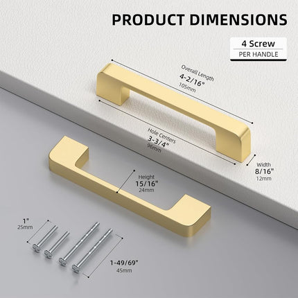 Lepatape Pack of 10 9901GD96 Gold Furniture Handles Brushed Brass Cabinet Handles - Gold Drawer Handles Brass Cabinet Handles Champagne Gold