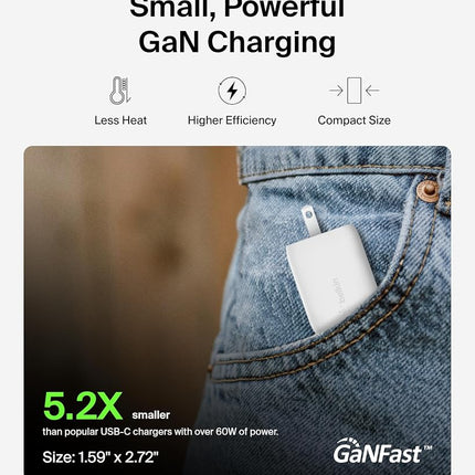 Belkin BoostCharge Pro 65W Dual USB-C GaN Wall Charger Multi-Port Charger with 2X USB-C PD 3.0 Fast Charging Port for MacBook, iPhone, iPad, Galaxy, Google Pixel and More