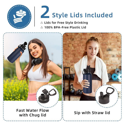 Volhoply 32 oz Insulated Water Bottles Bulk 4 Pack with Straw Lid & Spout Lid,Stainless Steel Sports Water Bottle,Double Wall Vacuum Cups,Leakproof Wide Mouth Metal Flask for Hiking,Camping(Mix,4)