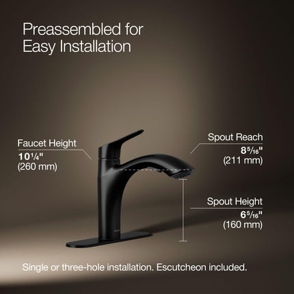 Kohler 30468-BL Rival Single Handle Pull-Out Kitchen, Laundry, Utility Sink Faucet, Matte Black, 1.5 gpm