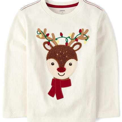 Gymboree T-shirts brodés à manches longues avec motifs pour garçons et tout-petits, renne blanc, 8 ans