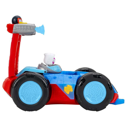 MARVEL Spidey and His Amazing Friends Team Spidey Flip and Reveal Cruiser - 11-Inch Double-Sided Vehicle with Lights, Sounds, and Web Blast Launchers
