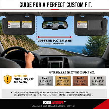 10.6" ICBEAMER Clip On Rear View Mirror | Flat Blue Tint, Panoramic Wide Angle HD Glass, Anti Glare, Universal Fit for Car, SUV, Truck | Eliminates Blind Spots (1 Pack)