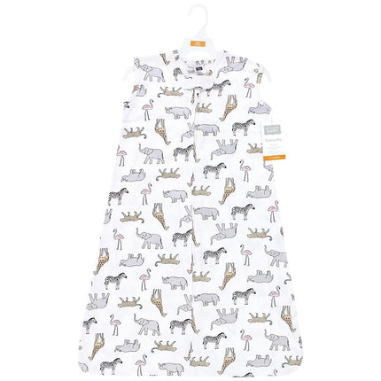Hudson Baby Unisex Baby Cotton Sleeveless Wearable Sleeping Bag, Sack, Blanket, Modern Pink Safari, 18-24 Months