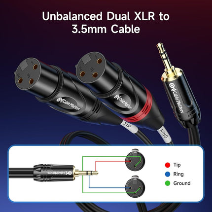 3.5mm TRS to Dual Female XLR Breakout Cable - 10 Feet
