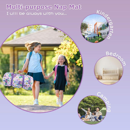 Hi Sprout Nap Mat with Removable Pillow and Soft Blanket, Lightweight Daycare Preschool Kindergarten Sleeping Bag, Travel Slumber for Kids Girls Boys (Blooming Flowers)