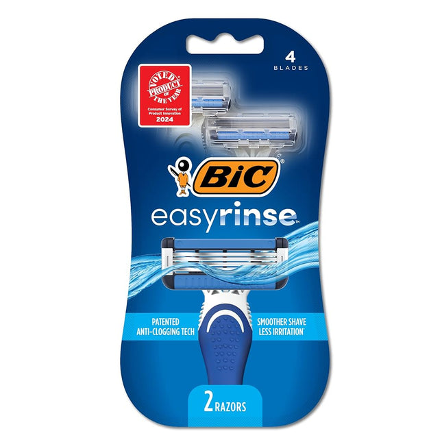 BiC EasyRinse Anti-Clogging Men's Disposable Razors for a Smoother Shave With Less Irritation*, Easy Rinse Shaving Razors With 4 Blades, 2 Count
