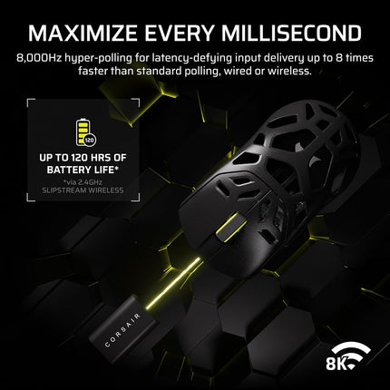 Corsair SABRE v2 PRO Wireless MG FPS Gaming Mouse – 33,000 DPI MARKSMAN S Sensor, 8,000Hz Hyper-Polling, Durable Magnesium, Lightweight, Up to 120hr Battery – Black
