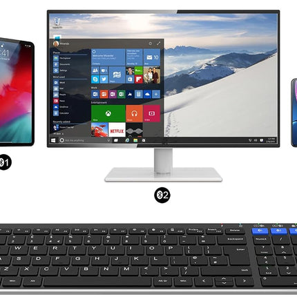 Arteck Universal Bluetooth Keyboard Multi-Device Stainless Steel Full Size Wireless Keyboard for Windows, iOS, Android, Computer Desktop Laptop Surface Tablet Smartphone Built in Rechargeable Battery