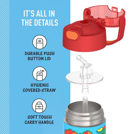 THERMOS FUNTAINER 12 Ounce Stainless Steel Vacuum Insulated Kids Straw Bottle, Cars