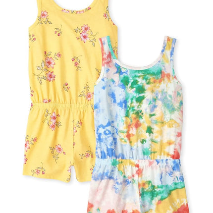 The Children's Place niñas mameluco estampado, floral/teñido anudado paquete de 2, grande