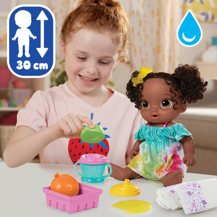 Muñeca Baby Alive Sorbitos Frutales, Lima, Set de Muñeca Bebé con Licuadora de Juguete, Bebe y Moja su Pañal, Juguete para Niñas y Niños de 3 Años en Adelante, Cabello Negro