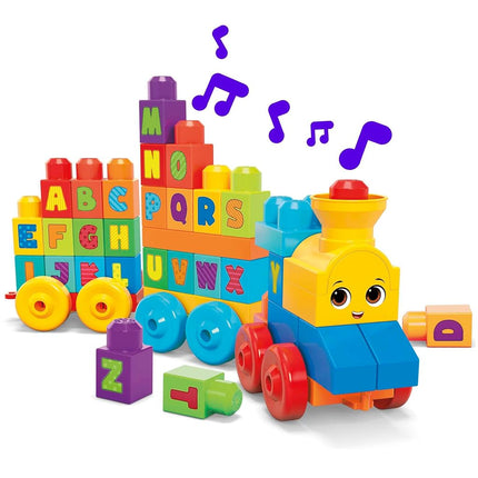 MEGA BLOKS Building Toy ABC Blocks Train Set with Sounds and Music, ABC Musical Train Learning Toy for Toddlers 1-3 - FWK22
