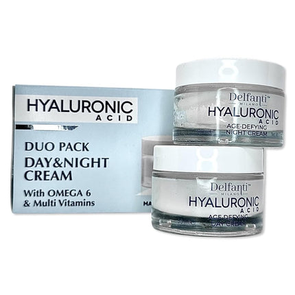 Delfanti Milano - Duo Acide Hyaluronique | Crème de Jour & de Nuit Anti-Âge [2 x 50mL] | Aux Oméga 6 & Multi-Vitamines | Fabriqué en Italie