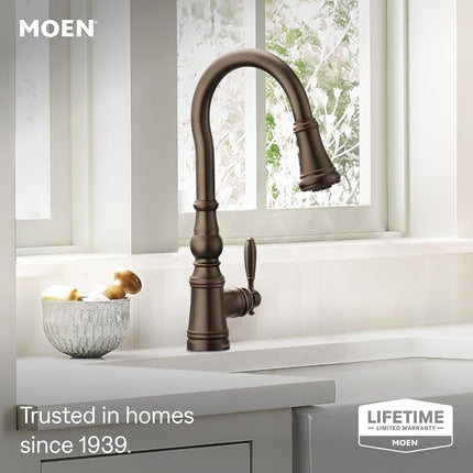 Moen S73004ORB Weymouth Shepherd's Hook Pulldown Kitchen Faucet Featuring Metal Wand with Power Boost, Oil Rubbed Bronze