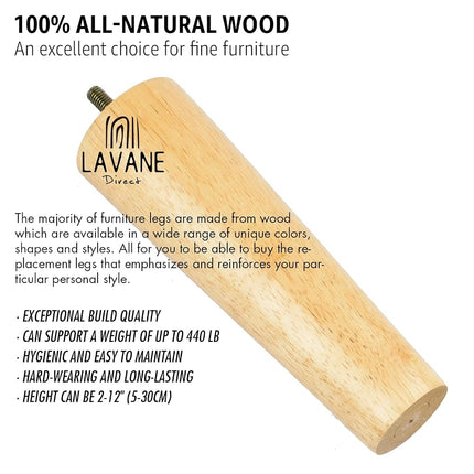 La Vane 3 inch Solid Wood Tapered Furniture Legs 4-Pack with 5/16" Thread